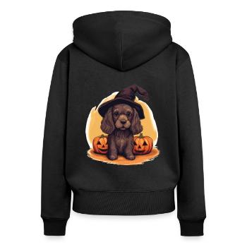 Chapeau de sorcière d'Halloween Citrouille Chien Cocker Spaniel - Sweat à capuche zippé Premium bio Femme - noir - Dos - Julia (174cm)