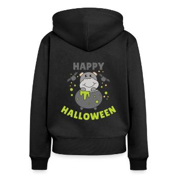 Hippo Happy Halloween Hexenkessel Fledermaus - Frauen Premium Bio Zip Hoodie - Schwarz - Hinten - Julia (174cm)