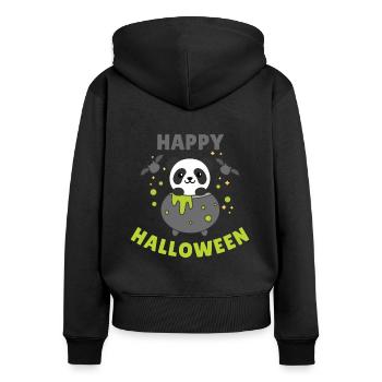 Panda Joyeux Halloween Bâton de Chaudron de Sorcière - Sweat à capuche zippé Premium bio Femme - noir - Dos - Julia (174cm)