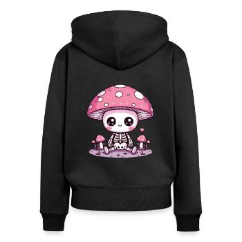 Squelette de champignon mignon Squelette effrayant Kawaii - Sweat à capuche zippé Premium bio Femme - noir - Dos - Julia (174cm)