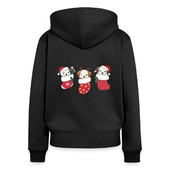 Cute dogs in Christmas socks for Christmas - Women's Premium Organic Zip Hoodie - black - Back - Julia (174cm)