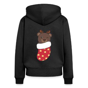 Ours mignons en chaussette de Noël pour ours de Noël - Sweat à capuche zippé Premium bio Femme - noir - Dos - Julia (174cm)