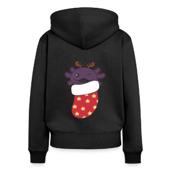 De jolis axolotls en chaussettes de Noël pour Noël - Sweat à capuche zippé Premium bio Femme - noir - Dos - Julia (174cm)