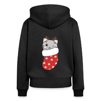 Chats mignons en chaussettes de Noël pour Noël - Sweat à capuche zippé Premium bio Femme - noir - Dos - Julia (174cm)