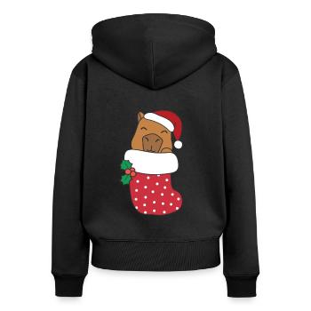 Süße Capybaras in Weihnachtssocke zu Weihnachten - Frauen Premium Bio Zip Hoodie - Schwarz - Hinten - Julia (174cm)