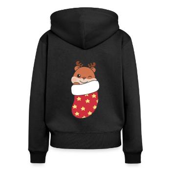 Süße Hamster in Weihnachtssocke zu Weihnachten - Frauen Premium Bio Zip Hoodie - Schwarz - Hinten - Julia (174cm)