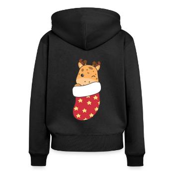 Mignonnes girafes en chaussettes de Noël pour Noël - Sweat à capuche zippé Premium bio Femme - noir - Dos - Julia (174cm)