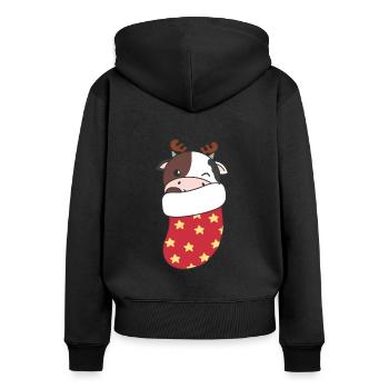 Cute cows in Christmas sock for Christmas cow - Women's Premium Organic Zip Hoodie - black - Back - Julia (174cm)