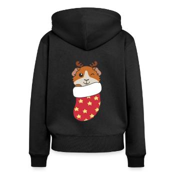 Süße Meerschweinchen in Weihnachtssocke zu - Frauen Premium Bio Zip Hoodie - Schwarz - Hinten - Julia (174cm)
