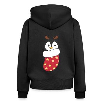 Süße Pinguin in Weihnachtssocke zu Weihnachten - Frauen Premium Bio Zip Hoodie - Schwarz - Hinten - Julia (174cm)