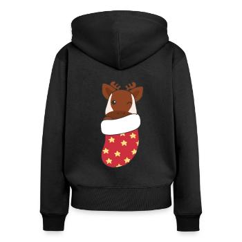 Süße Okapi in Weihnachtssocke zu Weihnachten Okapi - Frauen Premium Bio Zip Hoodie - Schwarz - Hinten - Julia (174cm)
