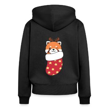 Süße Rote Pandas in Weihnachtssocke zu - Frauen Premium Bio Zip Hoodie - Schwarz - Hinten - Julia (174cm)