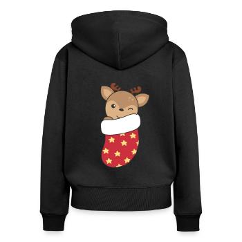 Cerf mignon en chaussette de Noël pour cerf de Noël - Sweat à capuche zippé Premium bio Femme - noir - Dos - Julia (174cm)