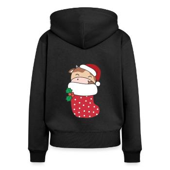 Cute cows in Christmas sock for Christmas cow - Women's Premium Organic Zip Hoodie - black - Back - Julia (174cm)