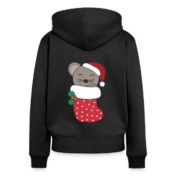Souris mignonnes en chaussette de Noël pour souris de Noël - Sweat à capuche zippé Premium bio Femme - noir - Dos - Julia (174cm)