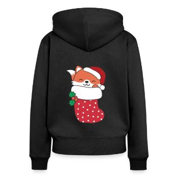Cute foxes in Christmas sock for Christmas - Women's Premium Organic Zip Hoodie - black - Back - Julia (174cm)
