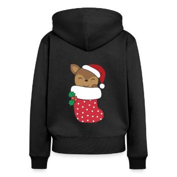 Cerf mignon en chaussette de Noël pour cerf de Noël - Sweat à capuche zippé Premium bio Femme - noir - Dos - Julia (174cm)