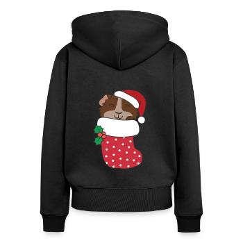Süße Meerschweinchen in Weihnachtssocke zu - Frauen Premium Bio Zip Hoodie - Schwarz - Hinten - Julia (174cm)