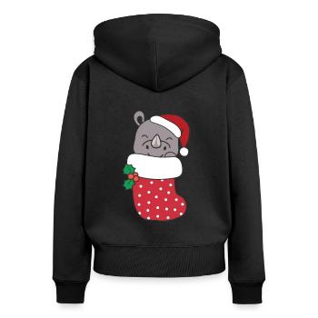 Rhinocéros mignons en chaussette de Noël pour Noël - Sweat à capuche zippé Premium bio Femme - noir - Dos - Julia (174cm)