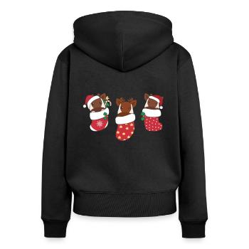 Süße Okapi in Weihnachtssocke zu Weihnachten Okapi - Frauen Premium Bio Zip Hoodie - Schwarz - Hinten - Julia (174cm)