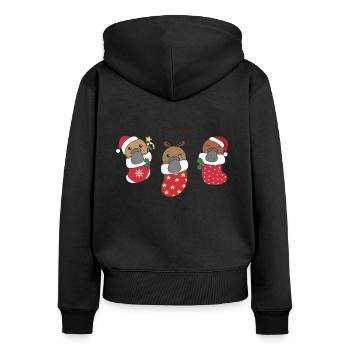Süße Schnabeltiere in Weihnachtssocke zu - Frauen Premium Bio Zip Hoodie - Schwarz - Hinten - Julia (174cm)