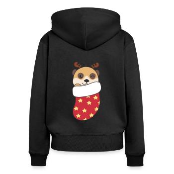 Süße Erdmännchen in Weihnachtssocke zu - Frauen Premium Bio Zip Hoodie - Schwarz - Hinten - Julia (174cm)