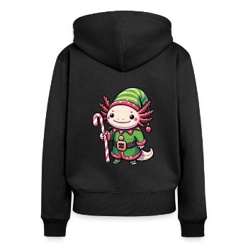 Axolotl Joyeux Noël Elfe d’hiver Axolotl - Sweat à capuche zippé Premium bio Femme - noir - Dos - Julia (174cm)