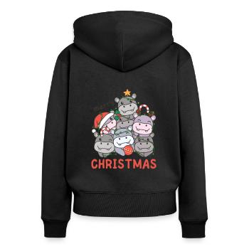 Hippopotame Arbre de Noël Joyeux Noël - Sweat à capuche zippé Premium bio Femme - noir - Dos - Julia (174cm)