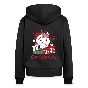 Licorne Cadeau de Noël Animaux d’hiver Licorne - Sweat à capuche zippé Premium bio Femme - noir - Dos - Julia (174cm)