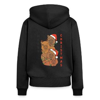Capybara Arbre de Noël Animaux de Noël Capybaras - Sweat à capuche zippé Premium bio Femme - noir - Dos - Julia (174cm)