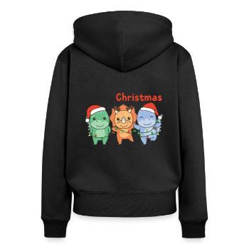 Dino Weihnachten Winter Tiere Dino - Frauen Premium Bio Zip Hoodie - Schwarz - Hinten - Julia (174cm)