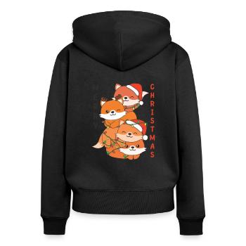 Fox Christmas Tree Christmas Animals Foxes - Women's Premium Organic Zip Hoodie - black - Back - Julia (174cm)