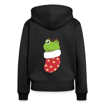 Cute frogs in Christmas sock for Christmas - Women's Premium Organic Zip Hoodie - black - Back - Julia (174cm)