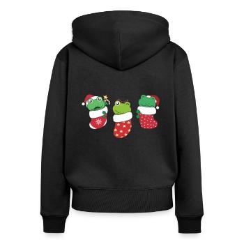 Grenouilles mignonnes en chaussette de Noël pour Noël - Sweat à capuche zippé Premium bio Femme - noir - Dos - Julia (174cm)
