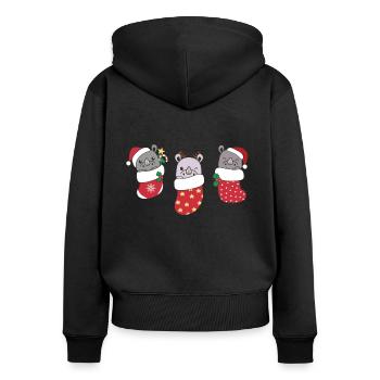 Rhinocéros mignons en chaussette de Noël pour Noël - Sweat à capuche zippé Premium bio Femme - noir - Dos - Julia (174cm)