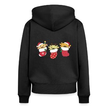 Süße Axolotls in Weihnachtssocke zu Weihnachten - Frauen Premium Bio Zip Hoodie - Schwarz - Hinten - Julia (174cm)