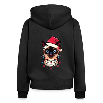 Chapeau de Noël Fées de Noël Chat Siamois - Sweat à capuche zippé Premium bio Femme - noir - Dos - Julia (174cm)