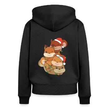 Squirrel Christmas Tree Christmas Animals - Women's Premium Organic Zip Hoodie - black - Back - Julia (174cm)