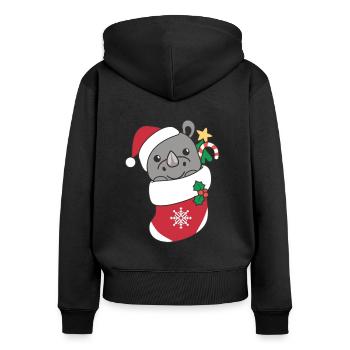 Nashorn Weihnachten Schnee Winter Tiere Nashorn - Frauen Premium Bio Zip Hoodie - Schwarz - Hinten - Julia (174cm)
