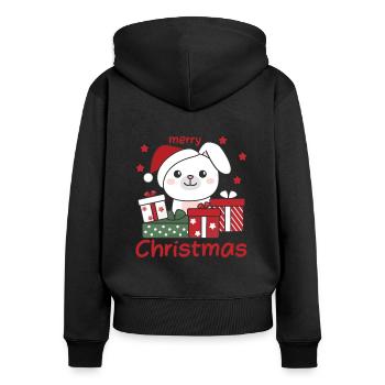 Lapin Cadeau de Noël Animaux d’hiver Lapin - Sweat à capuche zippé Premium bio Femme - noir - Dos - Julia (174cm)