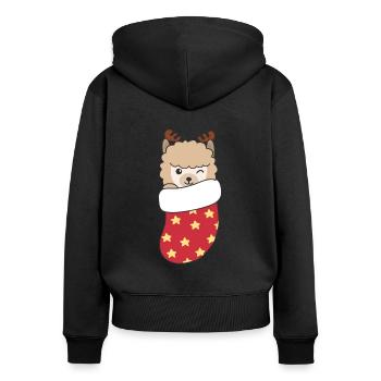 De jolis alpagas en chaussettes de Noël - Sweat à capuche zippé Premium bio Femme - noir - Dos - Julia (174cm)