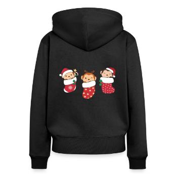 Singe mignon en chaussette de Noël pour singe de Noël - Sweat à capuche zippé Premium bio Femme - noir - Dos - Julia (174cm)