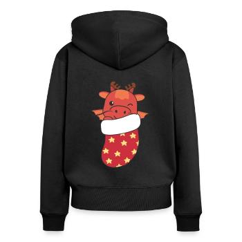 Süße Drachen in Weihnachtssocke zu Weihnachten - Frauen Premium Bio Zip Hoodie - Schwarz - Hinten - Julia (174cm)