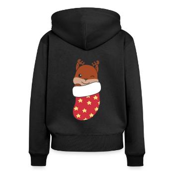 Süße Eichhörnchen in Weihnachtssocke zu - Frauen Premium Bio Zip Hoodie - Schwarz - Hinten - Julia (174cm)
