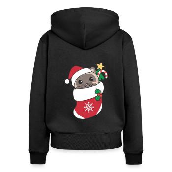 Süße Siamkatzen in Weihnachtssocke zu Weihnachten - Frauen Premium Bio Zip Hoodie - Schwarz - Hinten - Julia (174cm)
