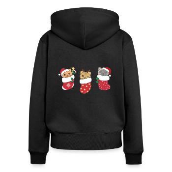 Chats mignons en chaussettes de Noël pour Noël - Sweat à capuche zippé Premium bio Femme - noir - Dos - Julia (174cm)