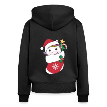 Süße Einhörner in Weihnachtssocke zu Weihnachten - Frauen Premium Bio Zip Hoodie - Schwarz - Hinten - Julia (174cm)