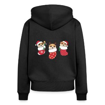 Süße Erdmännchen in Weihnachtssocke zu - Frauen Premium Bio Zip Hoodie - Schwarz - Hinten - Julia (174cm)