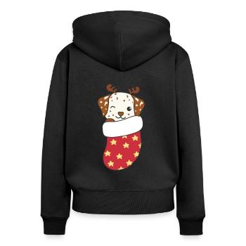 Cute dogs in Christmas socks for Christmas - Women's Premium Organic Zip Hoodie - black - Back - Julia (174cm)