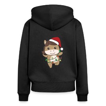 Cheval Noël Hiver Animaux Chevaux - Sweat à capuche zippé Premium bio Femme - noir - Dos - Julia (174cm)